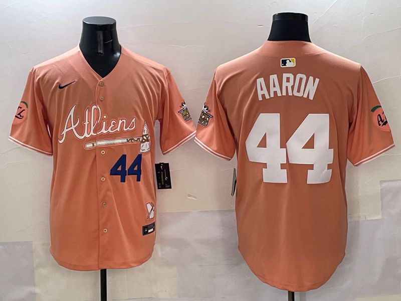 Men Atlanta Braves #44 Aaron Orange Five generations Joint Name 2025 Nike MLB Jersey style 4